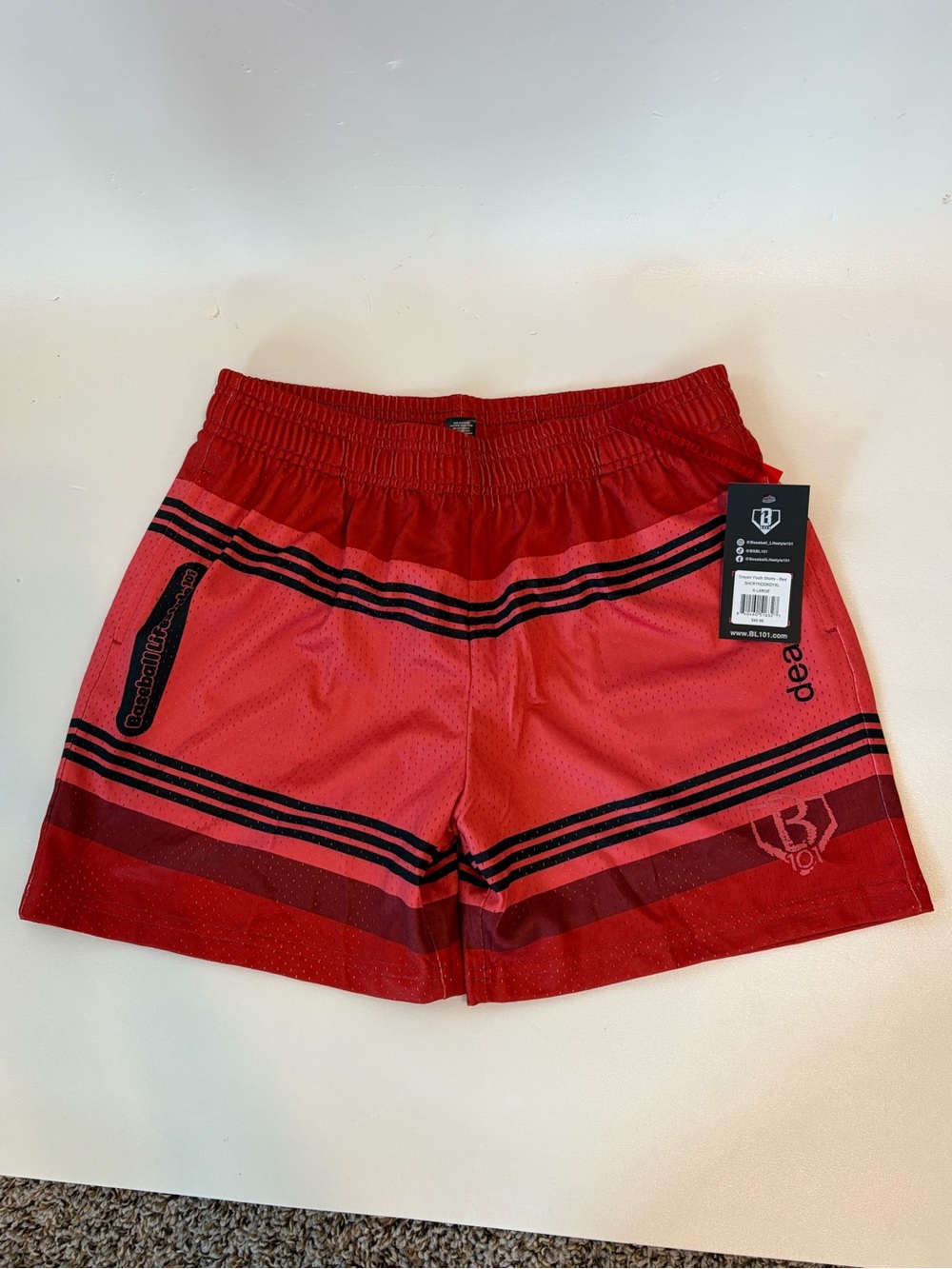 BL101 Boys Youth XL Red Mesh Crayon Shorts Pockets Drawstring Baseball Lifestyle